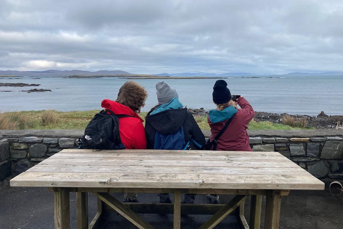 students looking out at ocean